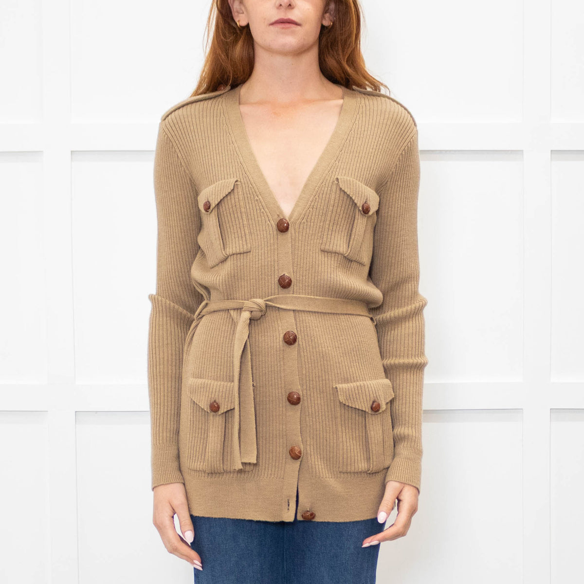 Ralph Lauren Brown Ribbed Cardigan With Belt
