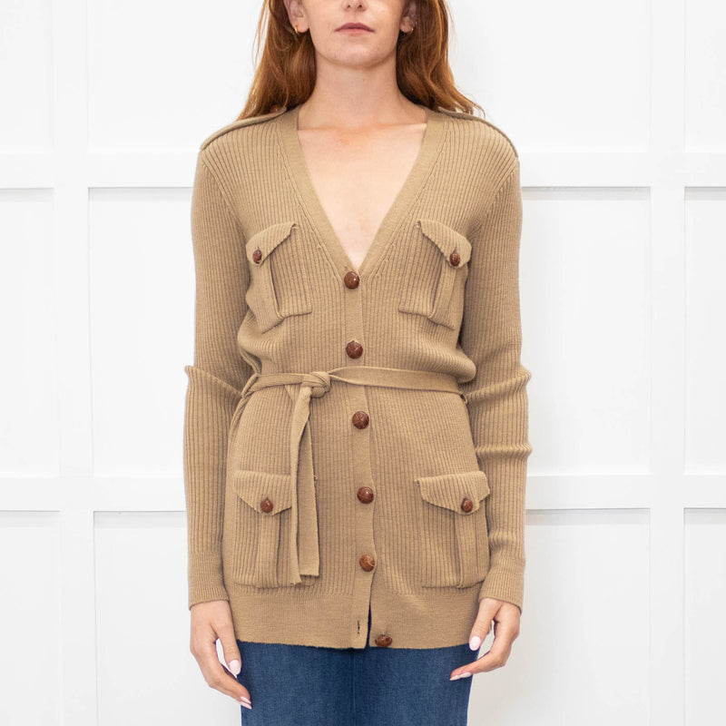 Ralph Lauren Brown Ribbed Cardigan With Belt