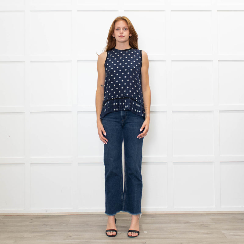 Lee Mathews Navy Star Print Sleeveless Tie Back Top With Pleat Hem