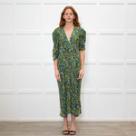 Victoria Beckham Black Blue Yellow Floral Long Sleeve Silk Dress