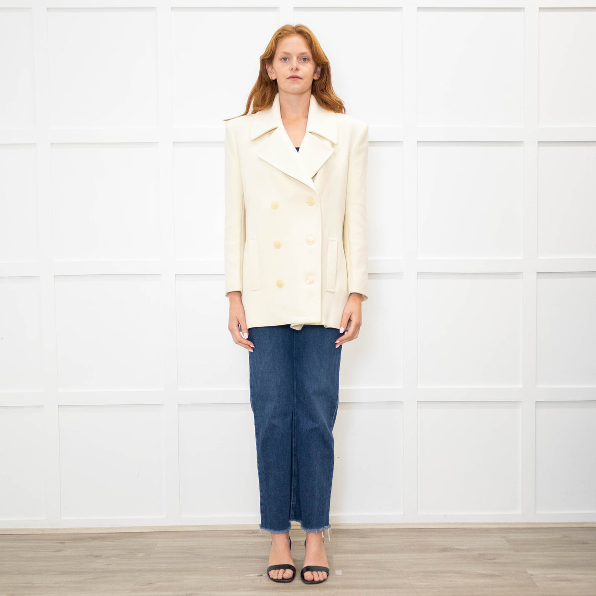 Patrizia Pepe Cream Woven Double Breasted Blazer