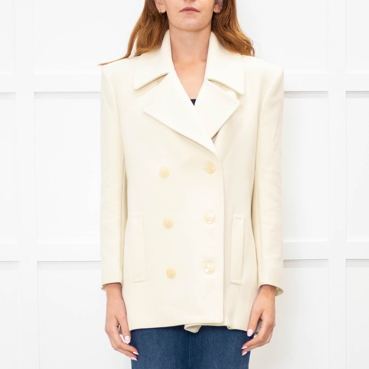 Patrizia Pepe Cream Woven Double Breasted Blazer