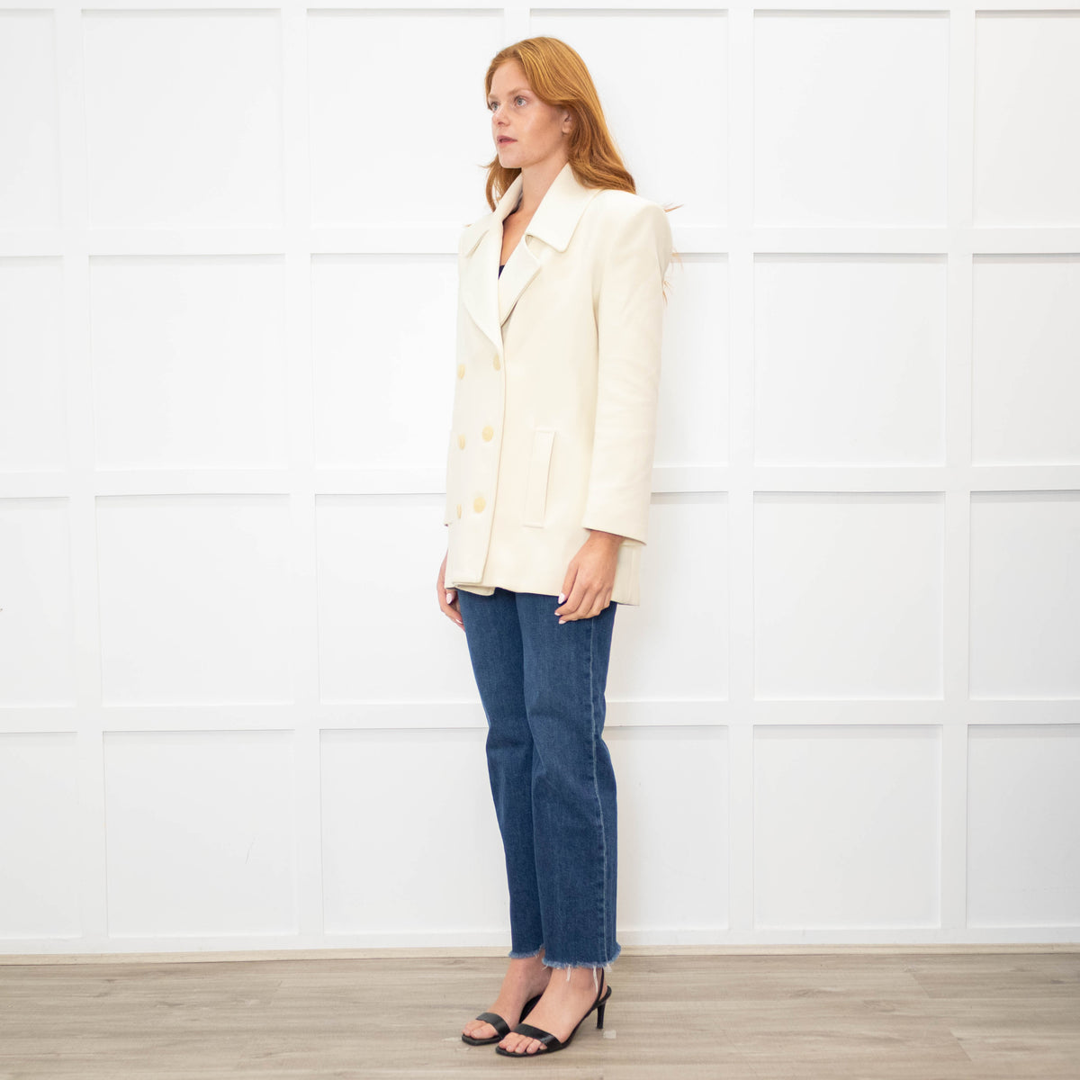 Patrizia Pepe Cream Woven Double Breasted Blazer