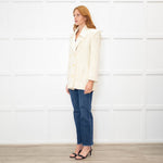 Patrizia Pepe Cream Woven Double Breasted Blazer