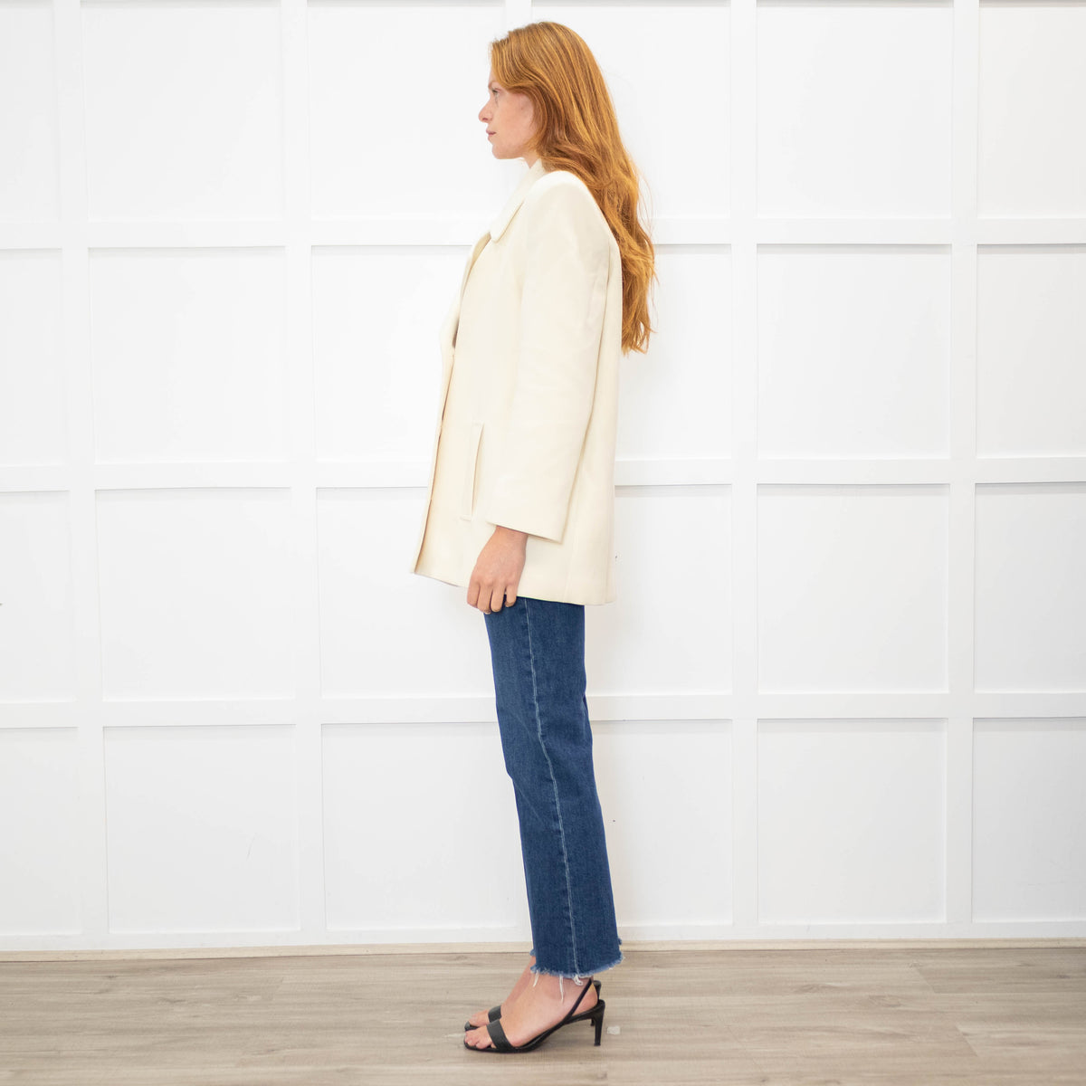 Patrizia Pepe Cream Woven Double Breasted Blazer