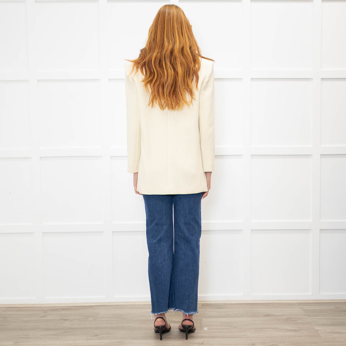 Patrizia Pepe Cream Woven Double Breasted Blazer