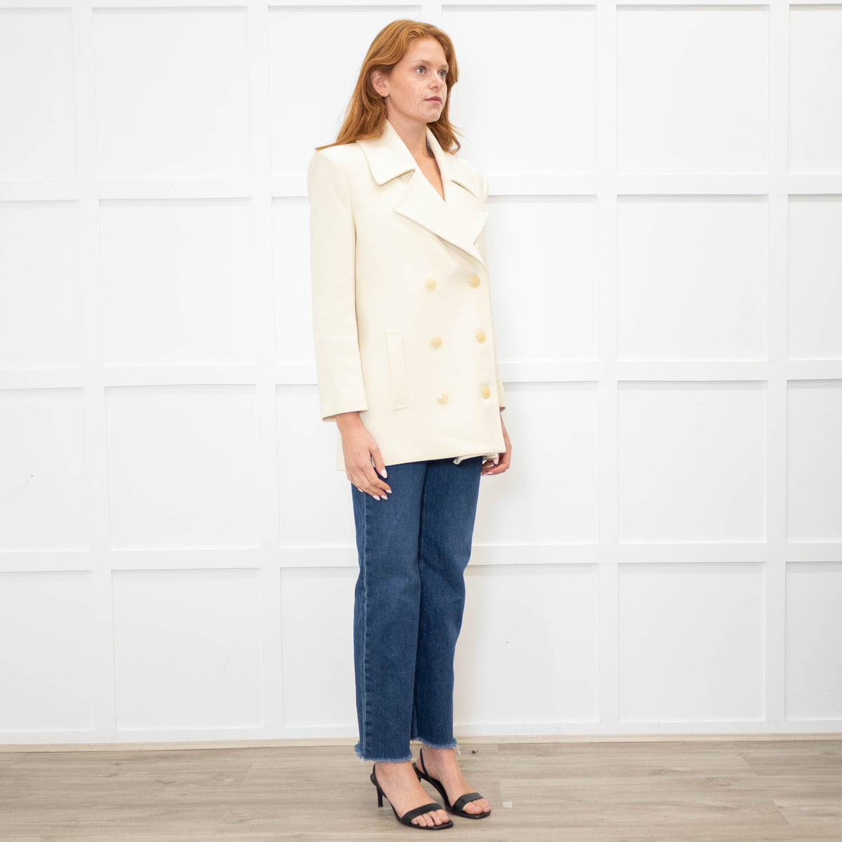 Patrizia Pepe Cream Woven Double Breasted Blazer