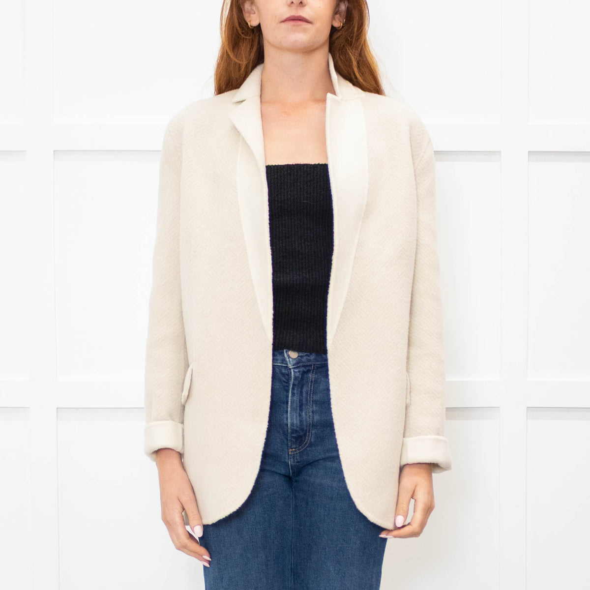 Theory Cream Herringbone Unlined Jacket