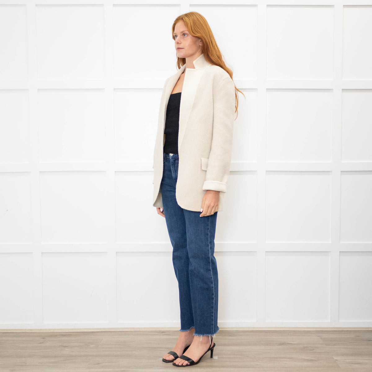 Theory Cream Herringbone Unlined Jacket