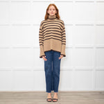Toteme Beige Brown Striped Wool Blend Oversized Rollneck