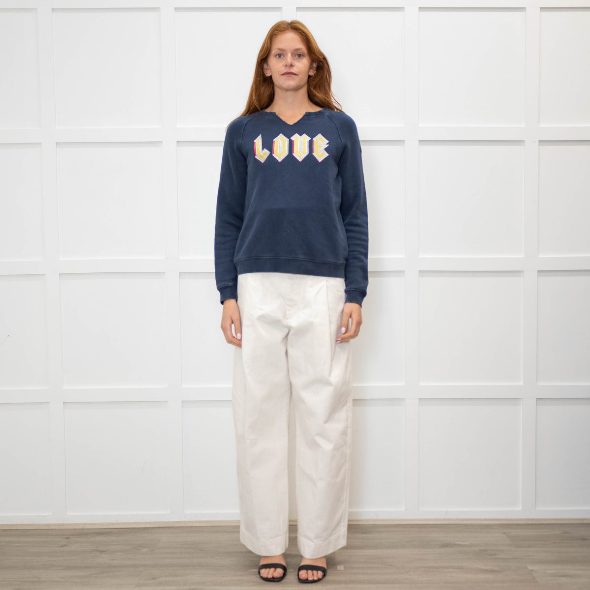 Zadig & Voltaire Navy Slash Neck 'Love' Sweatshirt