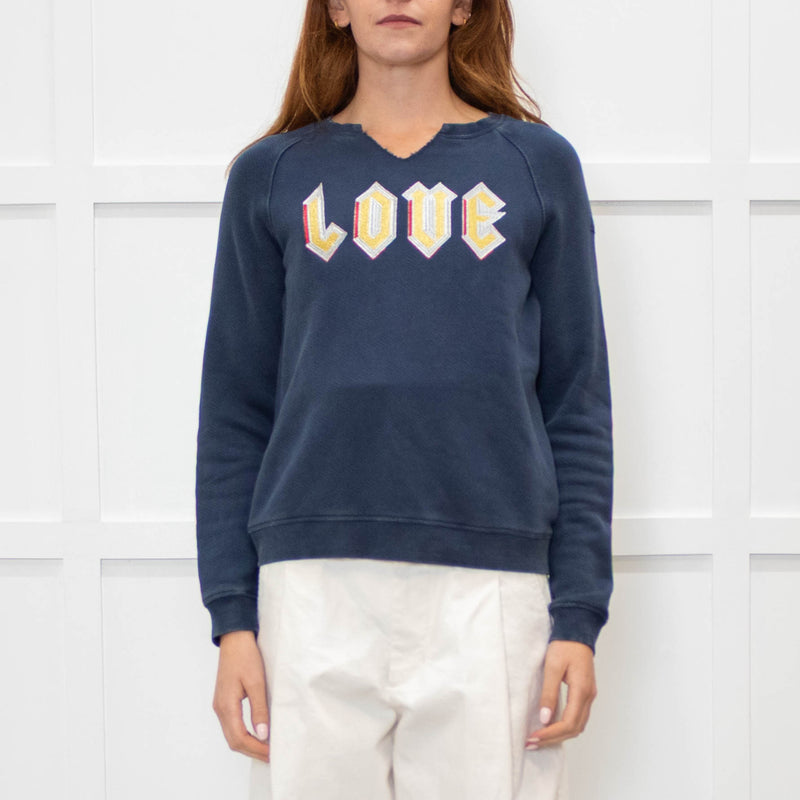Zadig & Voltaire Navy Slash Neck 'Love' Sweatshirt