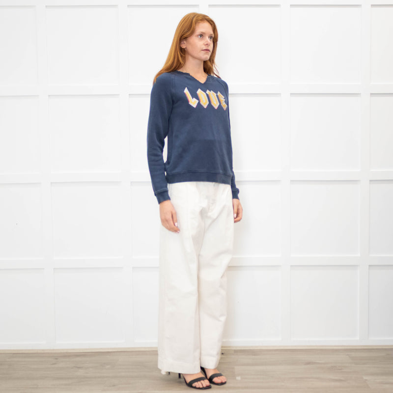 Zadig & Voltaire Navy Slash Neck 'Love' Sweatshirt