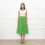 Ganni Lime Green Yellow Virgin Wool Tweedy A Line Skirt