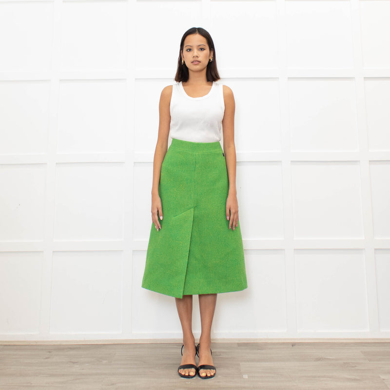 Ganni Lime Green Yellow Virgin Wool Tweedy A Line Skirt