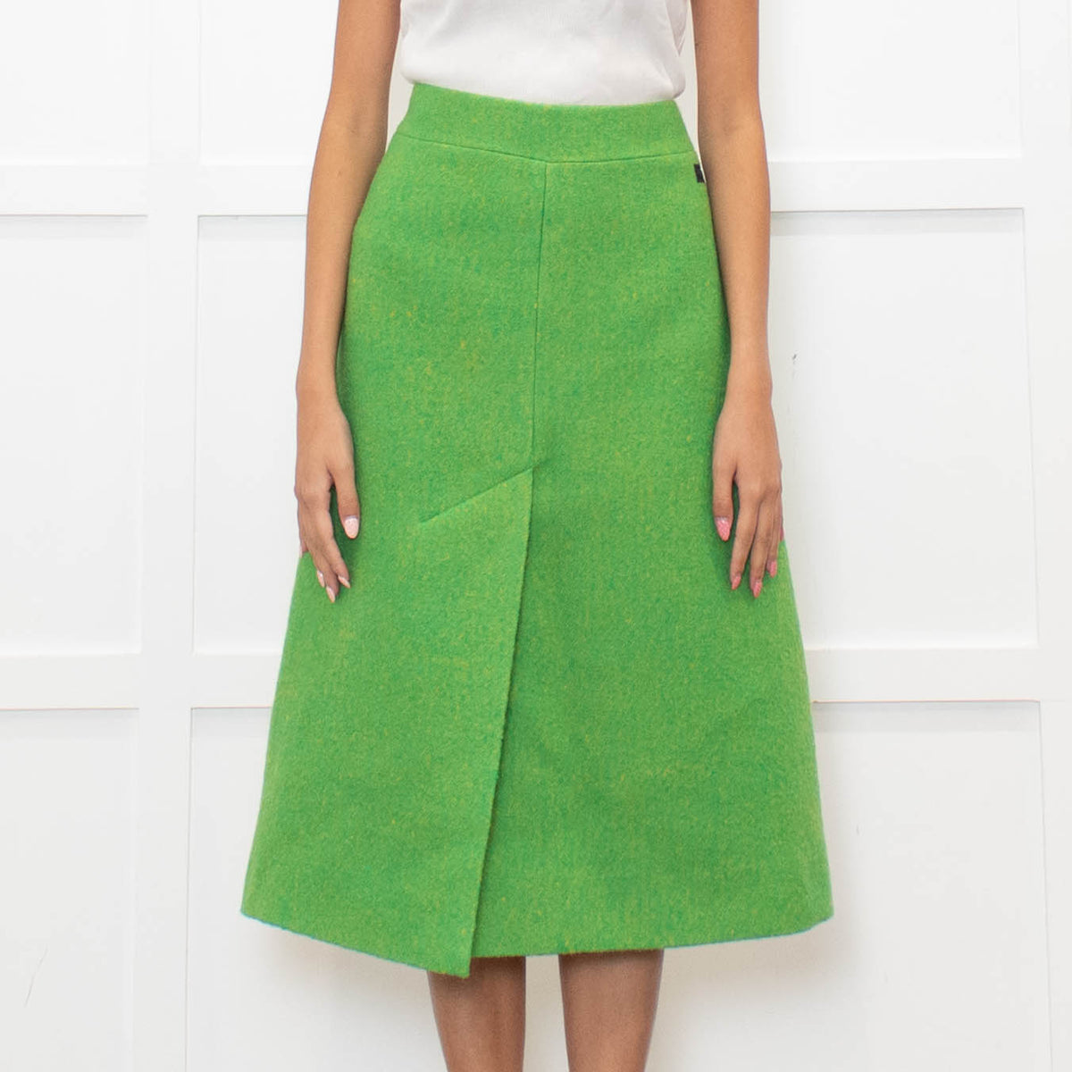 Ganni Lime Green Yellow Virgin Wool Tweedy A Line Skirt