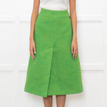 Ganni Lime Green Yellow Virgin Wool Tweedy A Line Skirt