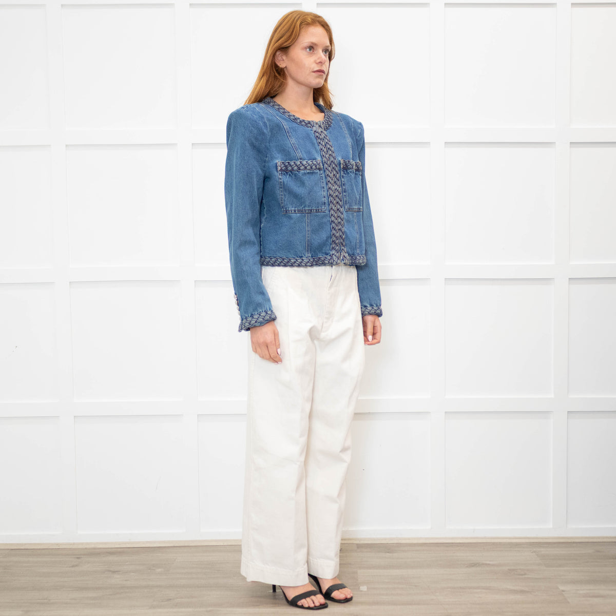 Veronica Beard Blue Denim Jacket With Plait Detail