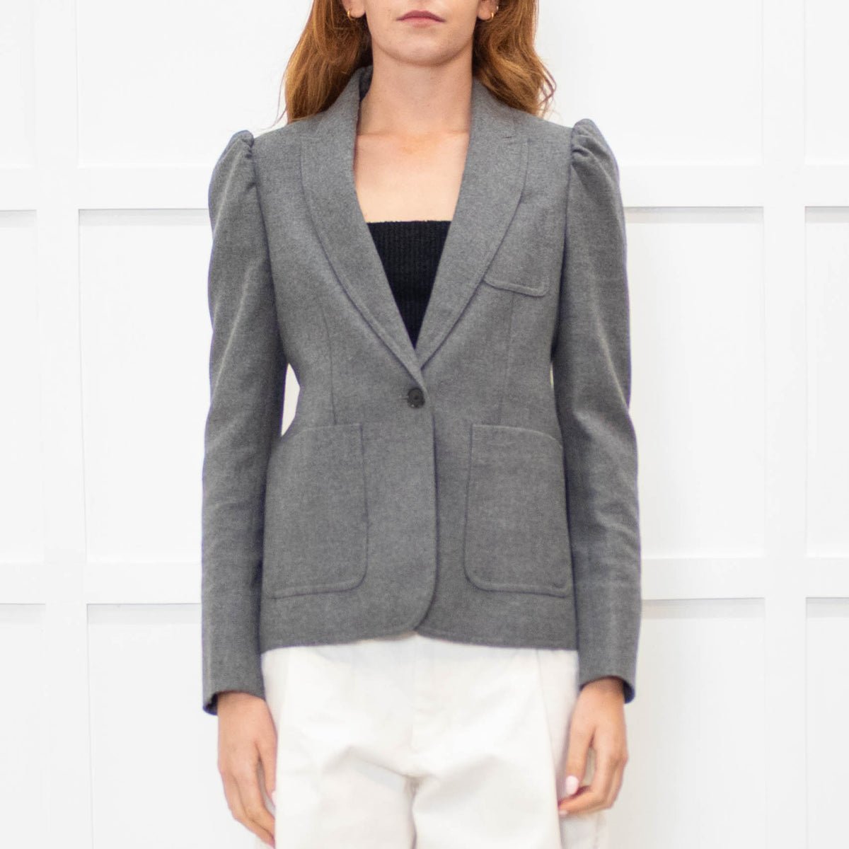 Me + Em Grey Gathered Shoulder Blazer