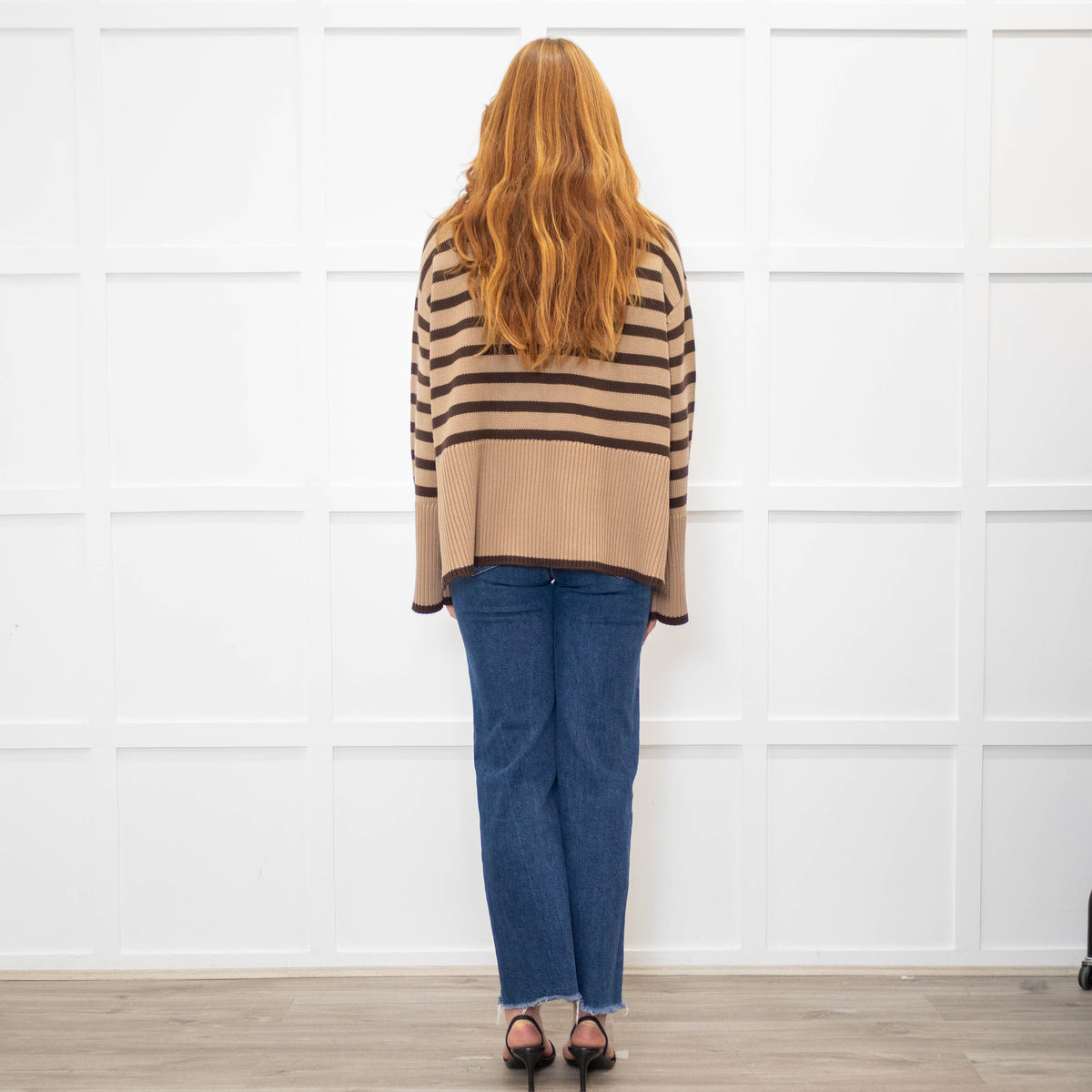 Toteme Beige Brown Striped Wool Blend Oversized Rollneck