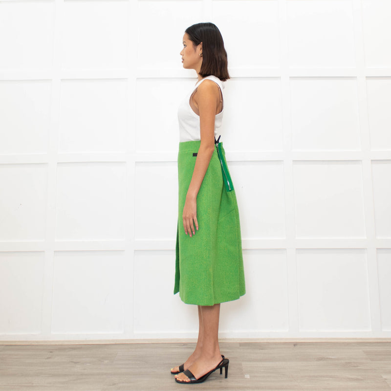 Ganni Lime Green Yellow Virgin Wool Tweedy A Line Skirt