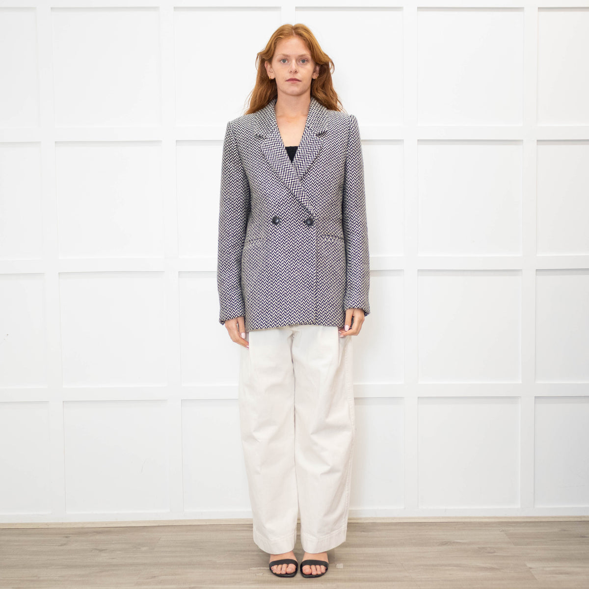 Anine Bing Black & White Fishbone Blazer