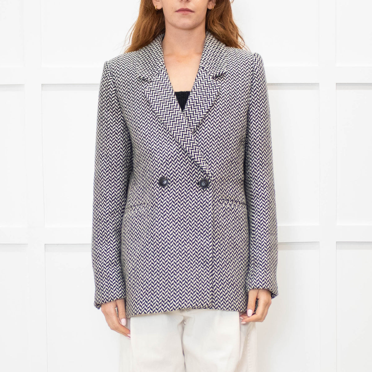Anine Bing Black & White Fishbone Blazer