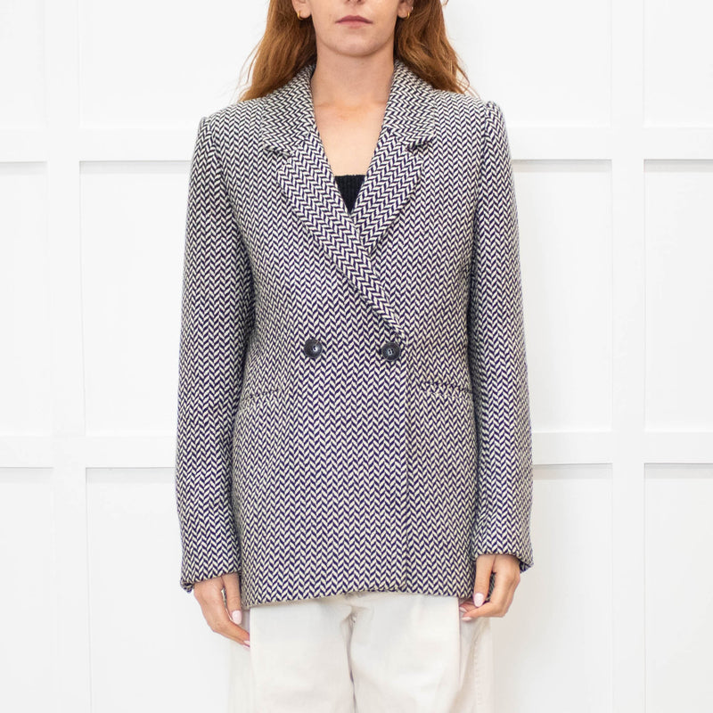 Anine Bing Black & White Fishbone Blazer