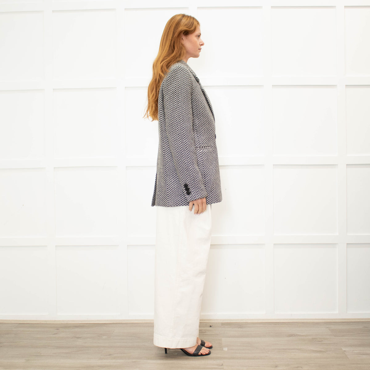 Anine Bing Black & White Fishbone Blazer