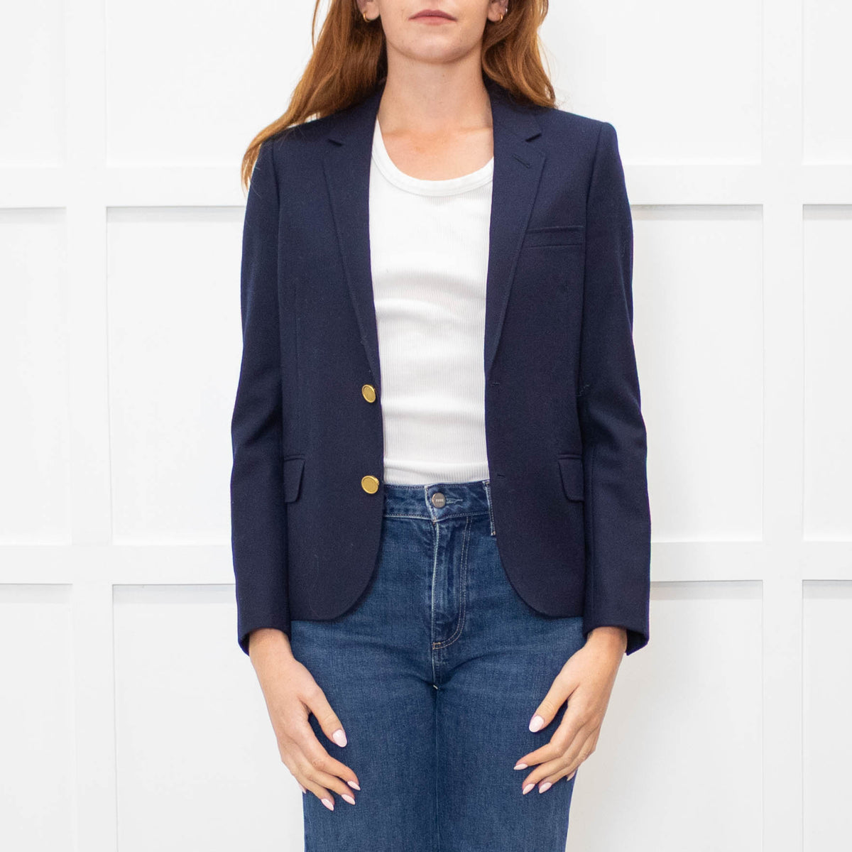 Saint Laurent Navy Blue Wool Tailored Blazer