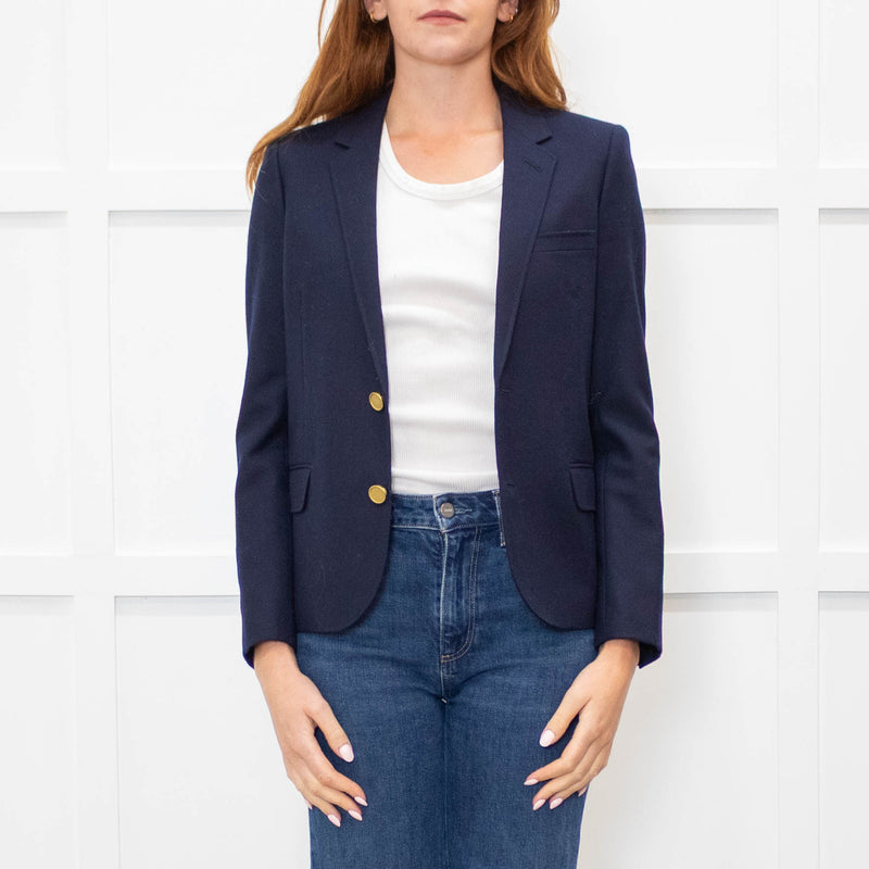 Saint Laurent Navy Blue Wool Tailored Blazer
