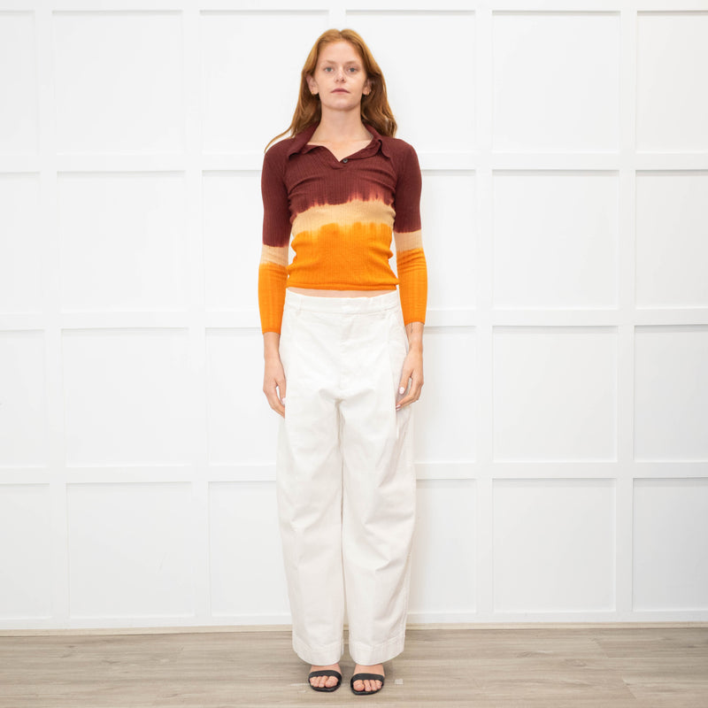 Prada Burgundy Orange Ombre Long Sleeve Polo Top
