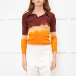 Prada Burgundy Orange Ombre Long Sleeve Polo Top