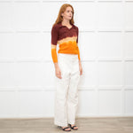 Prada Burgundy Orange Ombre Long Sleeve Polo Top