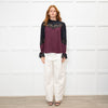 Me + Em Purple And Black Silk And Lace Colour Block Blouse
