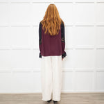 Me + Em Purple And Black Silk And Lace Colour Block Blouse