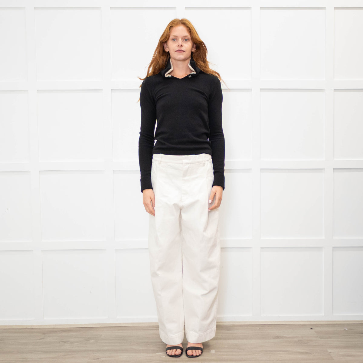 Chanel Black Cashmere Sweater With Cream Inset Collar