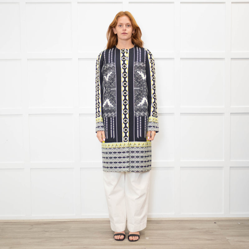 Etro Black, Yellow & White Patterned Shift Coat
