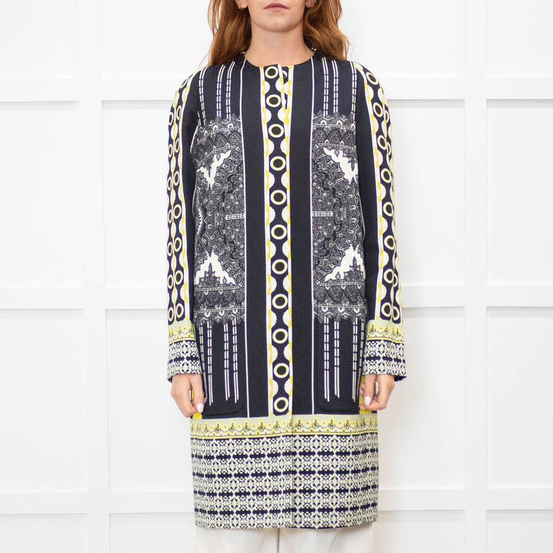 Etro Black, Yellow & White Patterned Shift Coat