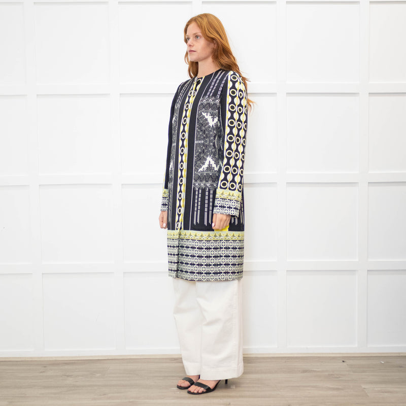 Etro Black, Yellow & White Patterned Shift Coat