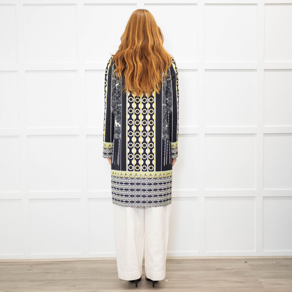 Etro Black, Yellow & White Patterned Shift Coat