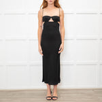 St Agni Black Cutaway Midi Dress with Spaghetti Straps