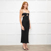 St Agni Black Cutaway Midi Dress with Spaghetti Straps