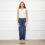 Paige Dark Blue Straight Leg Jeans With Pocket stitch