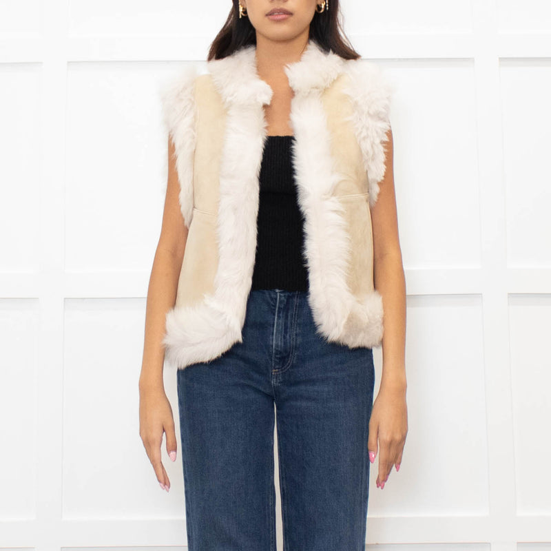 Me + Em Cream Reversible Shearling Gilet