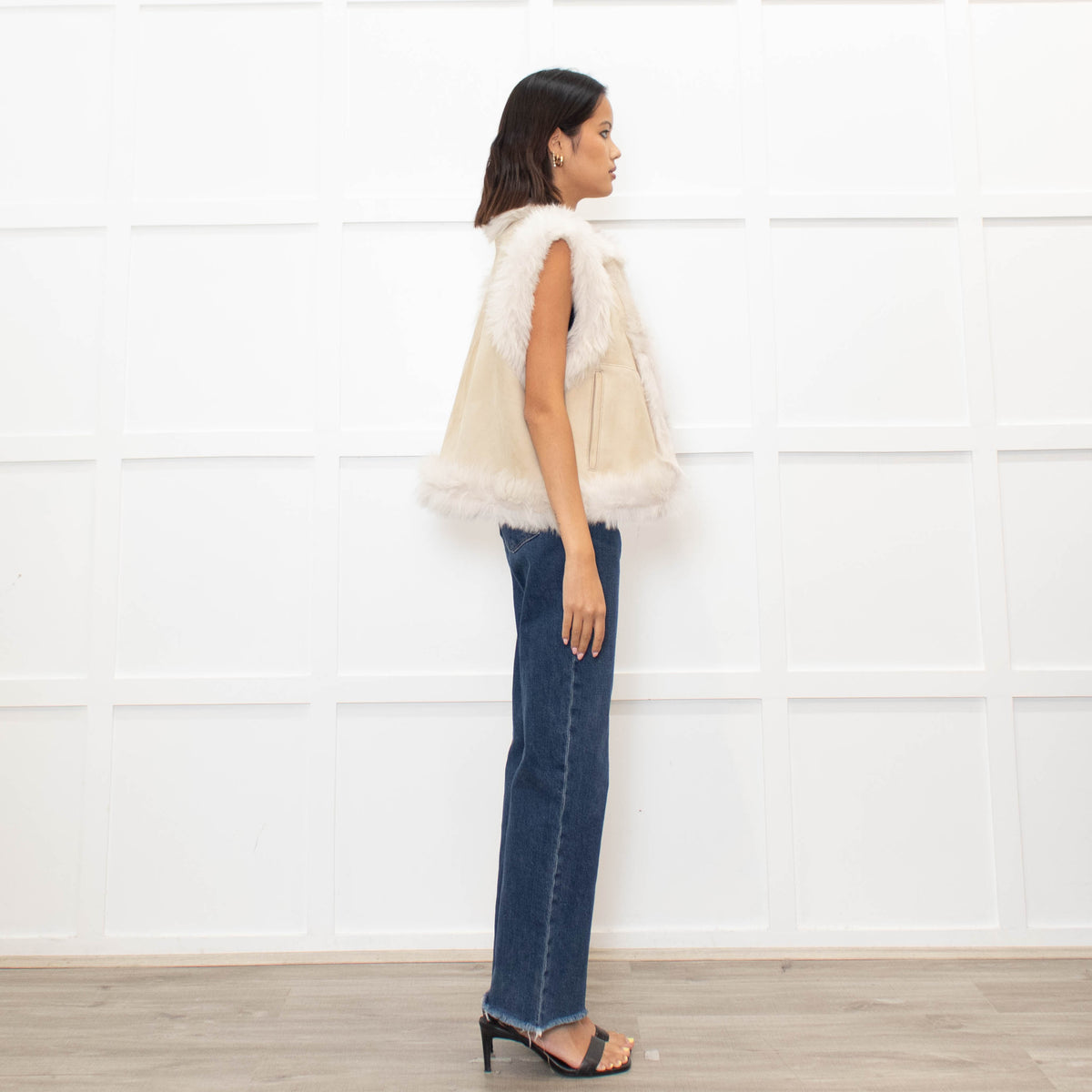 Me + Em Cream Reversible Shearling Gilet