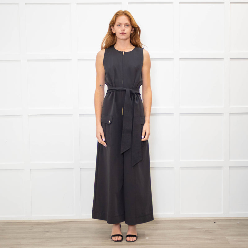 Me + Em Black Zip Front Patch Pocket Jumpsuit