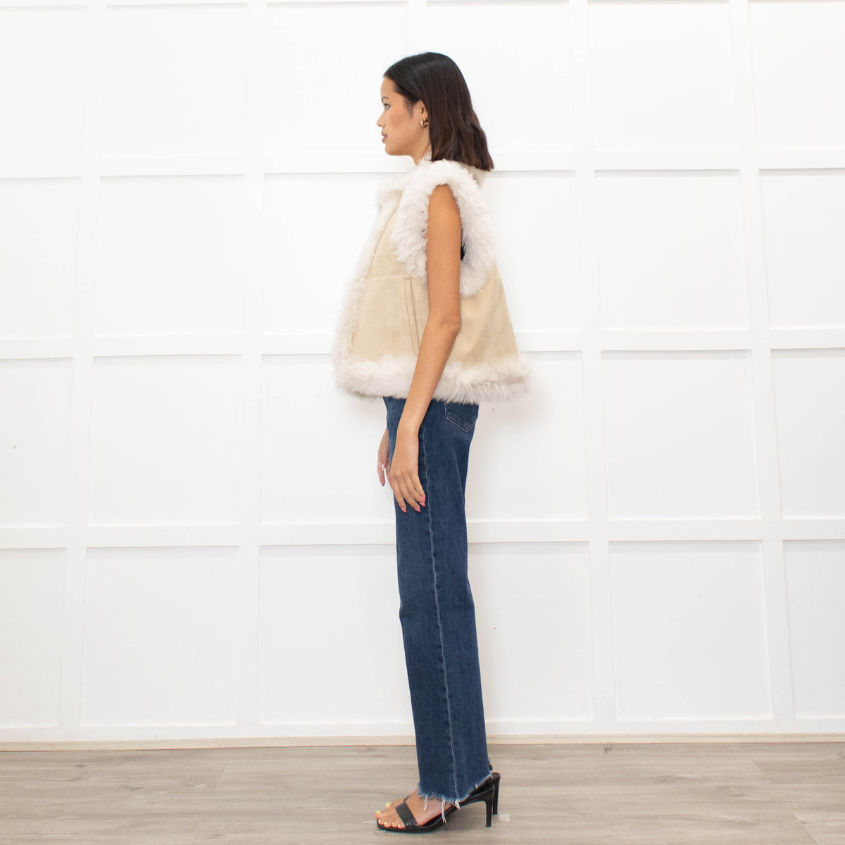 Me + Em Cream Reversible Shearling Gilet