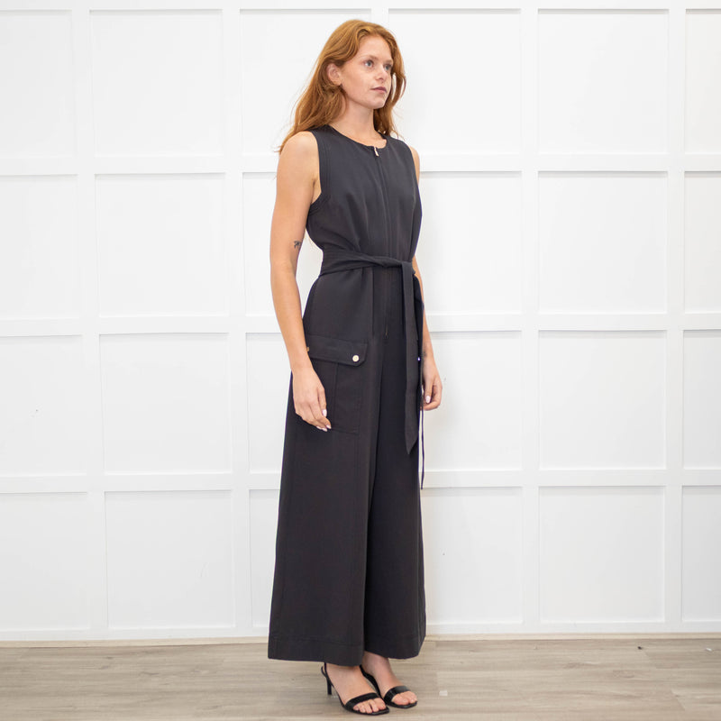 Me + Em Black Zip Front Patch Pocket Jumpsuit