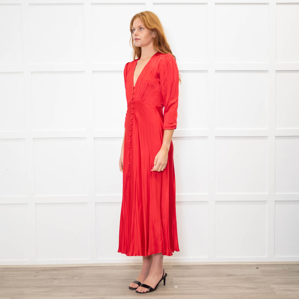 Ghost Red Button Front Tea Dress